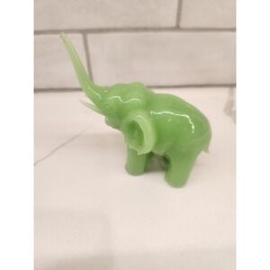 Vintage Green Jadeite Elephant 3.5 Inches High Good Luck Trunk Up‎ Figurine